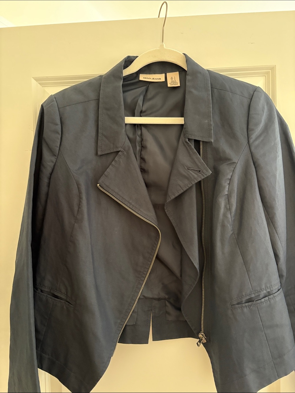 Dkny Women's Navy Asymmetrical Zip Blazer